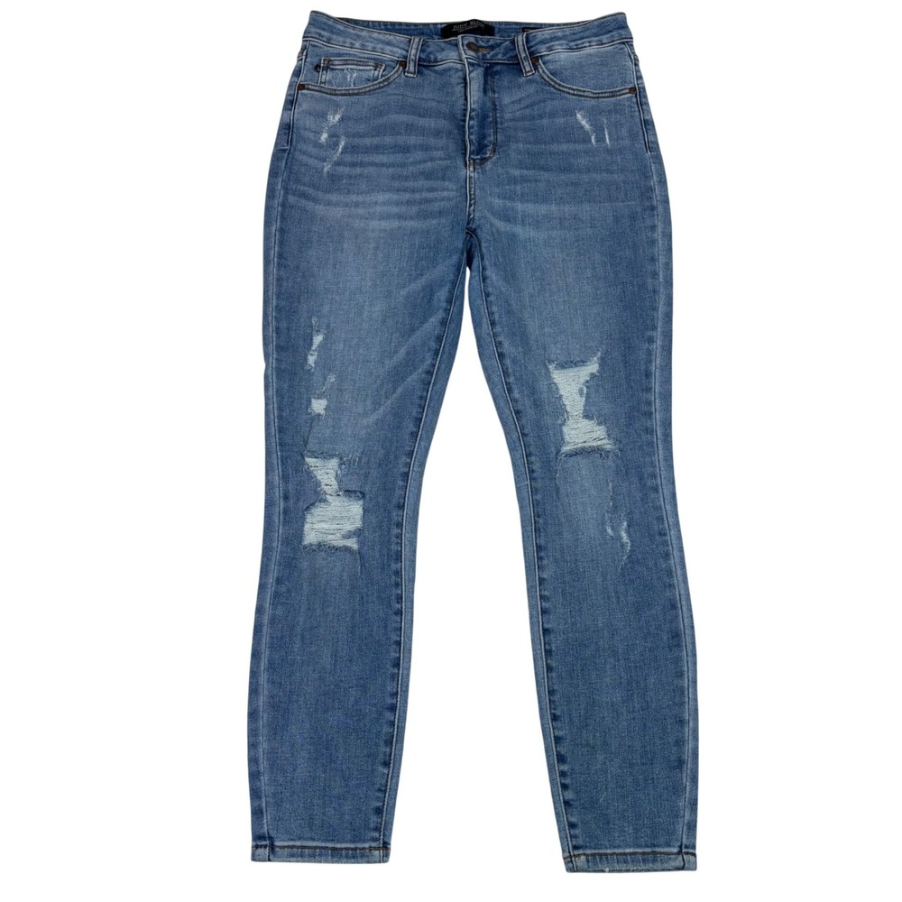 Judy Blue Control Top Skinny Jeans Distressed Medium Wash Size 13/31 JB88426